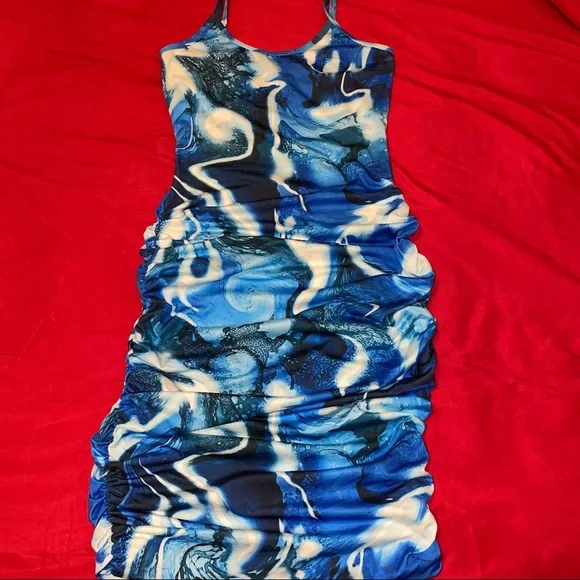 Rainbow | Dresses | Rainbow Blue And White Marble Print Knee Length Dress |  Poshmark